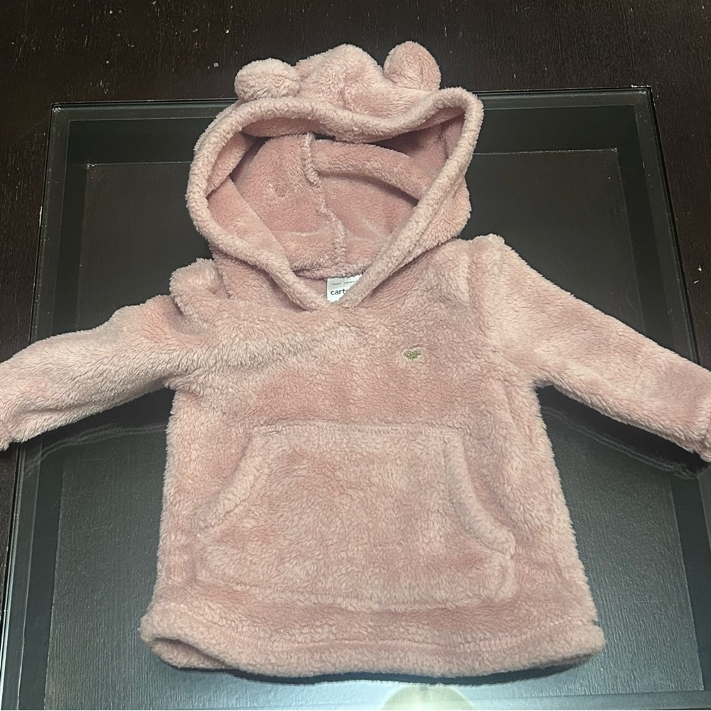 Carter's Soft Pink Cozy Fleece Hoodie with Ears. Size 3 months